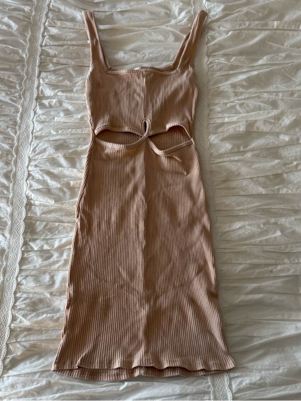 Pitaya Nude Ribbed Bodycon Dress with Keyhole